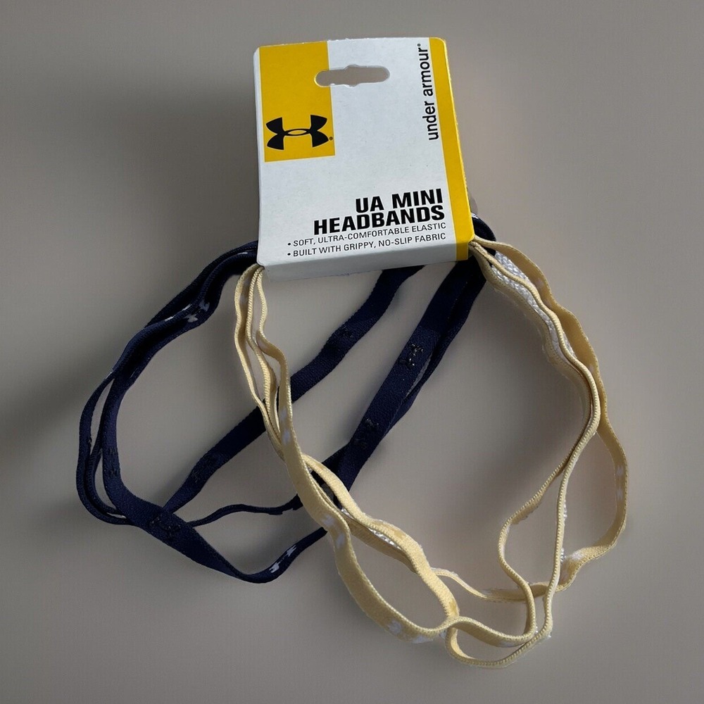 UNDER ARMOUR UA Mini Headbands Soft Comfortable Elastic No-Slip Tan Navy 6 Pack